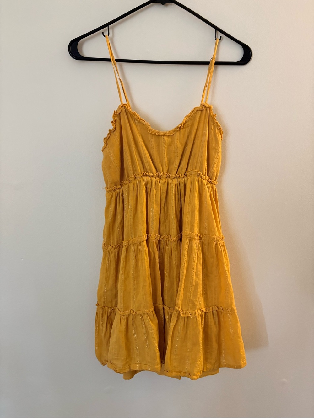 Tiered Spaghetti-Strap Dress - Mustard Yellow